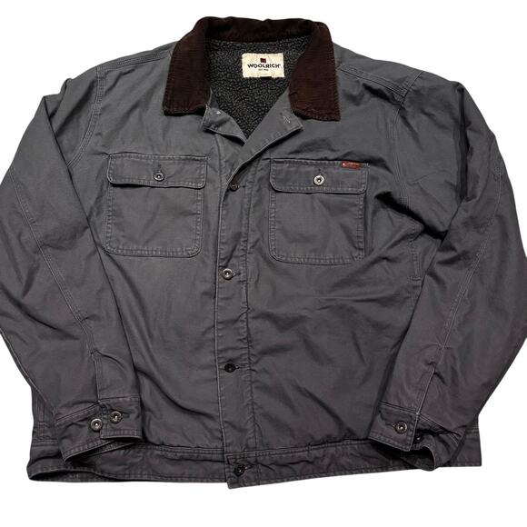 Woolrich 2XL Barn Jacket Sherpa Lined Canvas Chore Coat Cord Collar Gray XXL - Picture 1 of 6